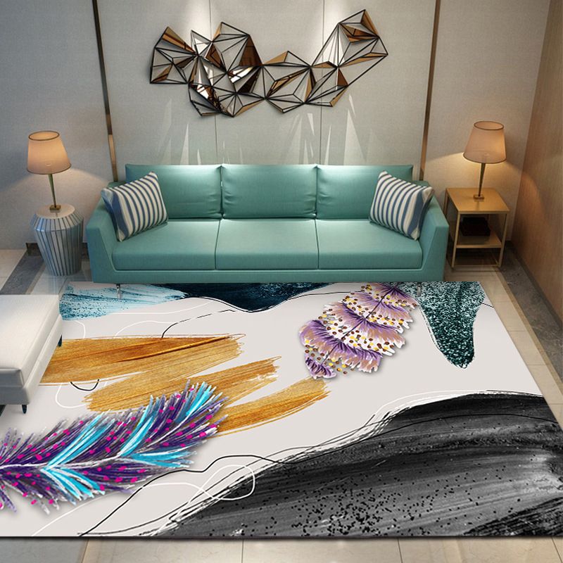 Fancy Contemporary Rug Gold Hexagonal Rug Washable Rug for Living Room