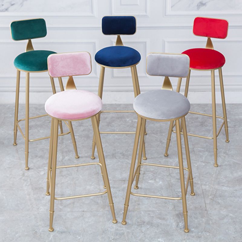 Scandinavian Footrest Bar Stools Fabric Round Seat Barstool with 4 Gold Iron Legs