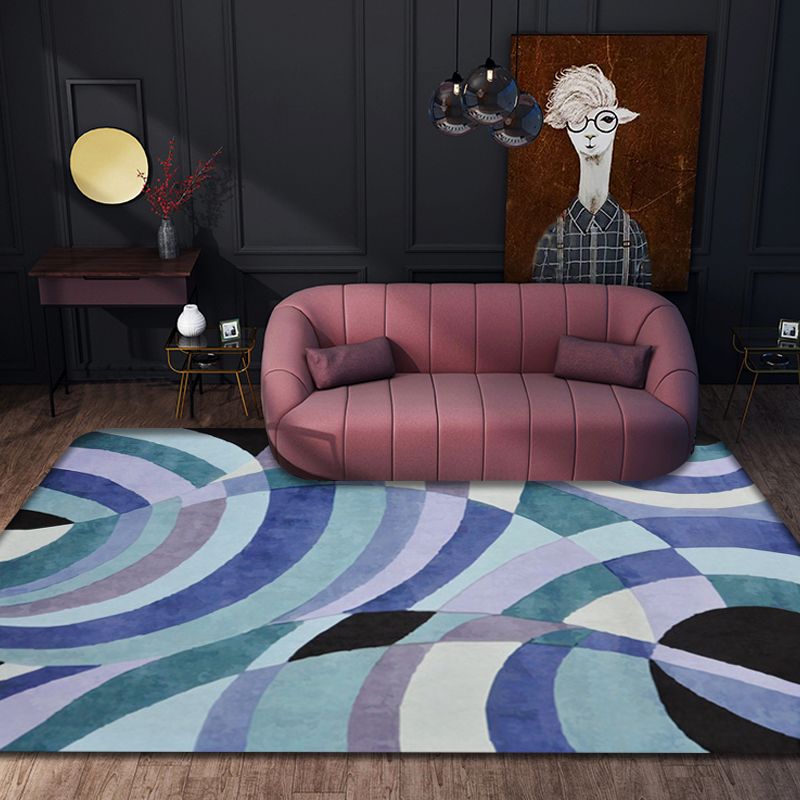 Nordic Abstract Rug Purple Polyester Rug Washable Pet Friendly Non-Slip Area Rug for Living Room