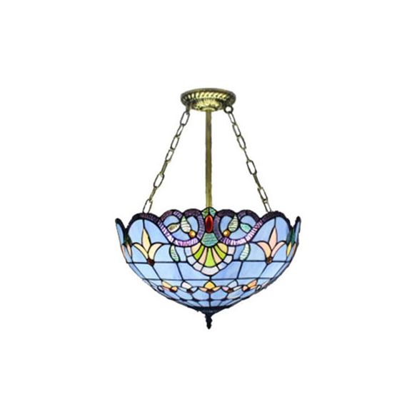 Victorian Designed Ceiling Fixture Tiffany Stylish Beige/Red/Orange/Brown/Blue/Purplish Blue Glass Semi Flush Ceiling Light for Study Room