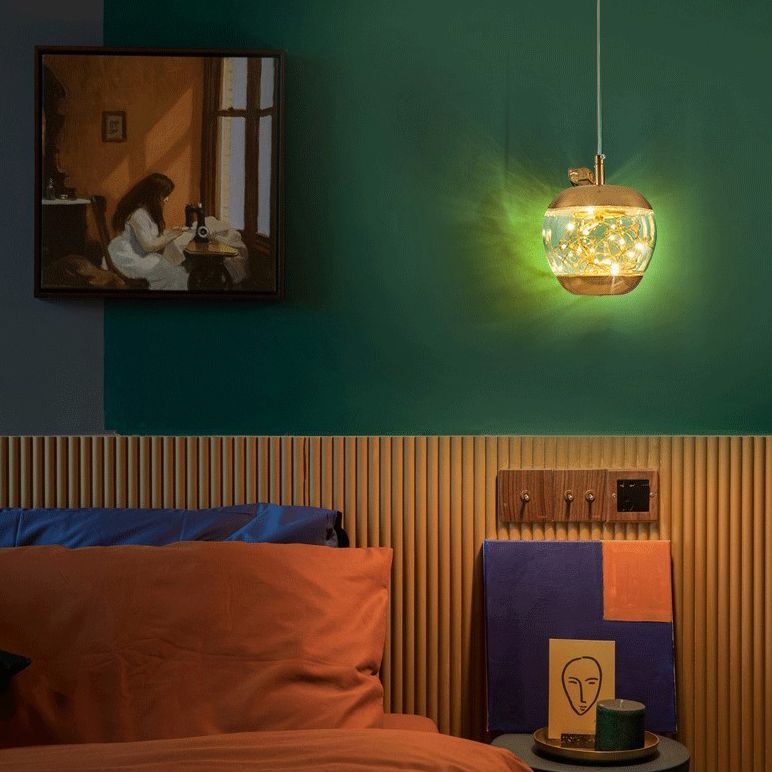 Éclairage pendentif à LED de pomme en verre contemporain 1 lampe suspendue à la tête pour salle à manger