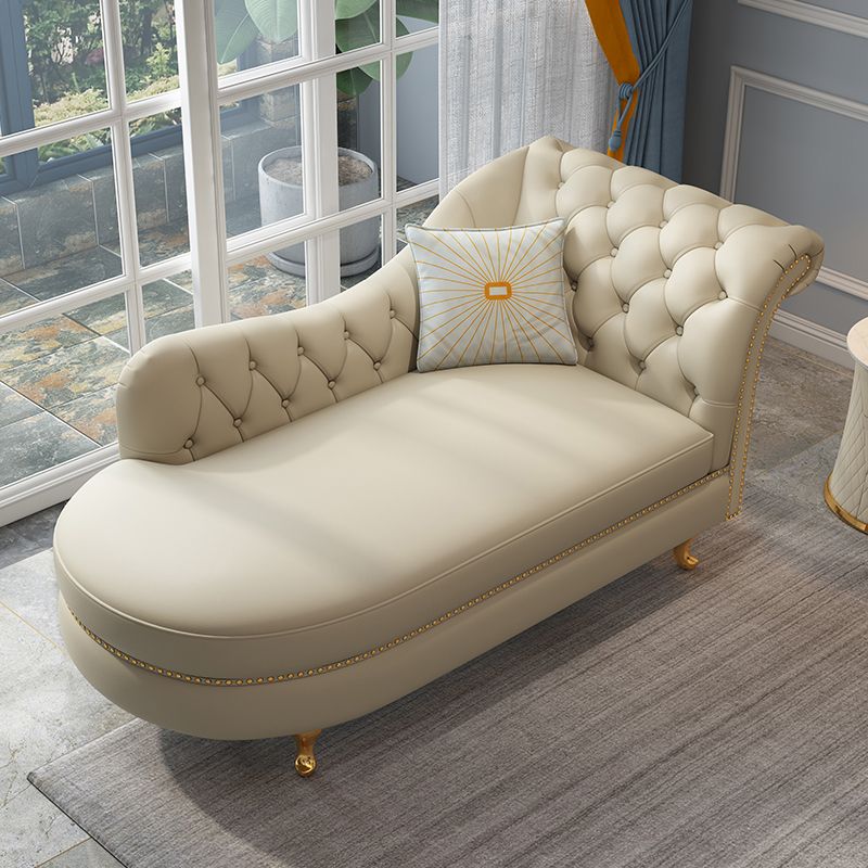 Tufted Genuine Leather Chaise Lounge Rolled Arms Lounge Chair for Bedroom and Living Room