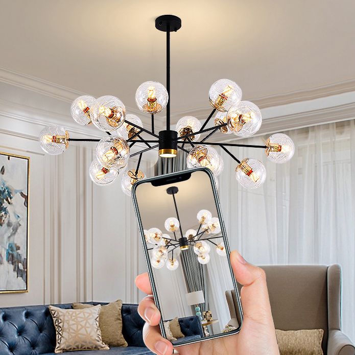Black Round Pendant Chandelier Minimalist Style Glass Chandelier Light Fixture for Living Room