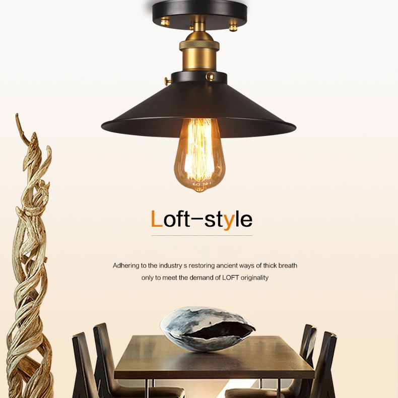 1 Lampada a soffitto semi -flush leggero con cortile in metallo cono Sala industriale e lampade a filo semifulto foyer