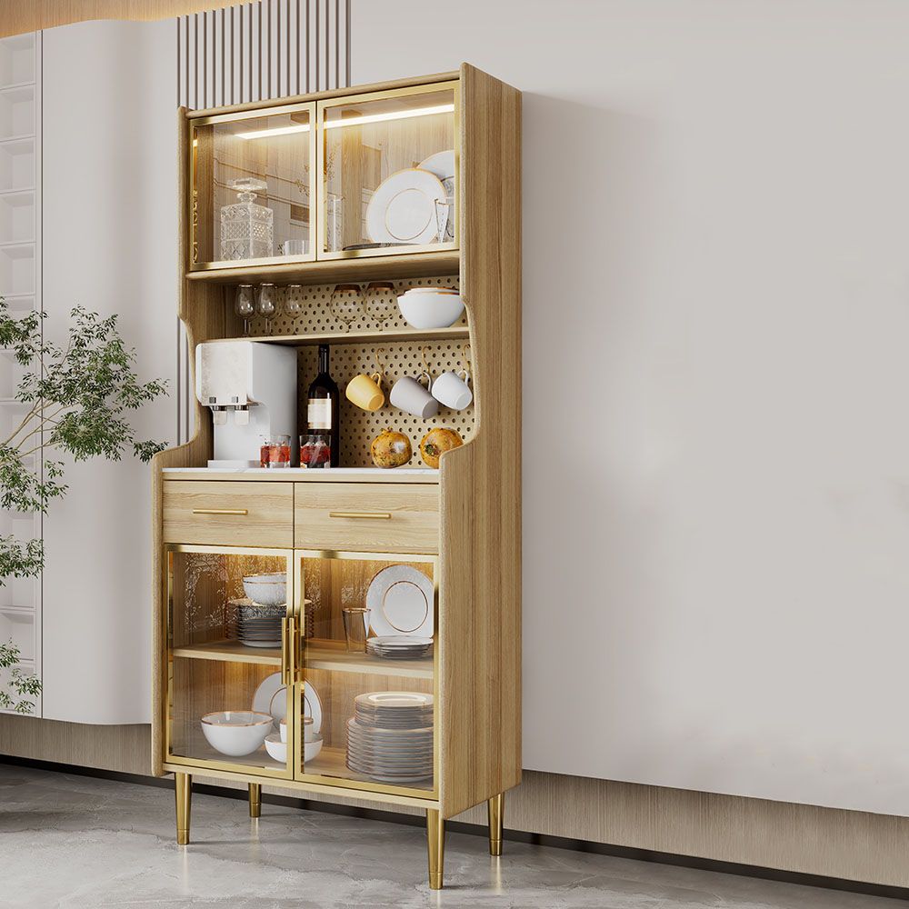 Ultra Modern Wood Dining Hutch Glass Doors Storage Cabinet for Dining Room