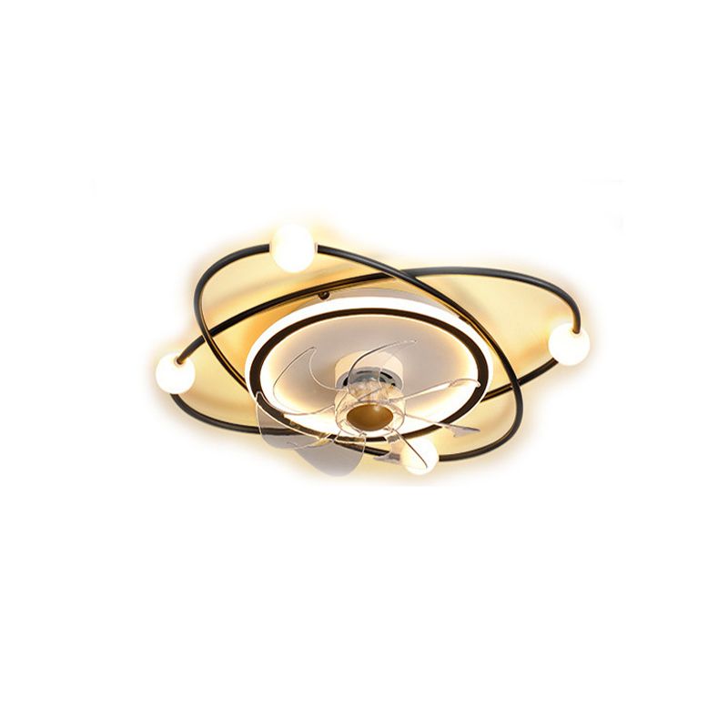 Modern Stylish Round Fan Light Fixture Acrylic Bedroom LED Semi Flush Mount Lamp