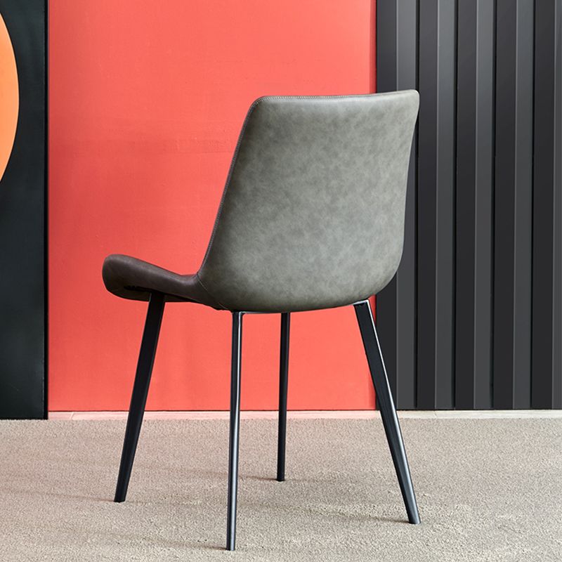 Industrial Style Side Chair Faux Leather Side Dining Chair with Metal Base