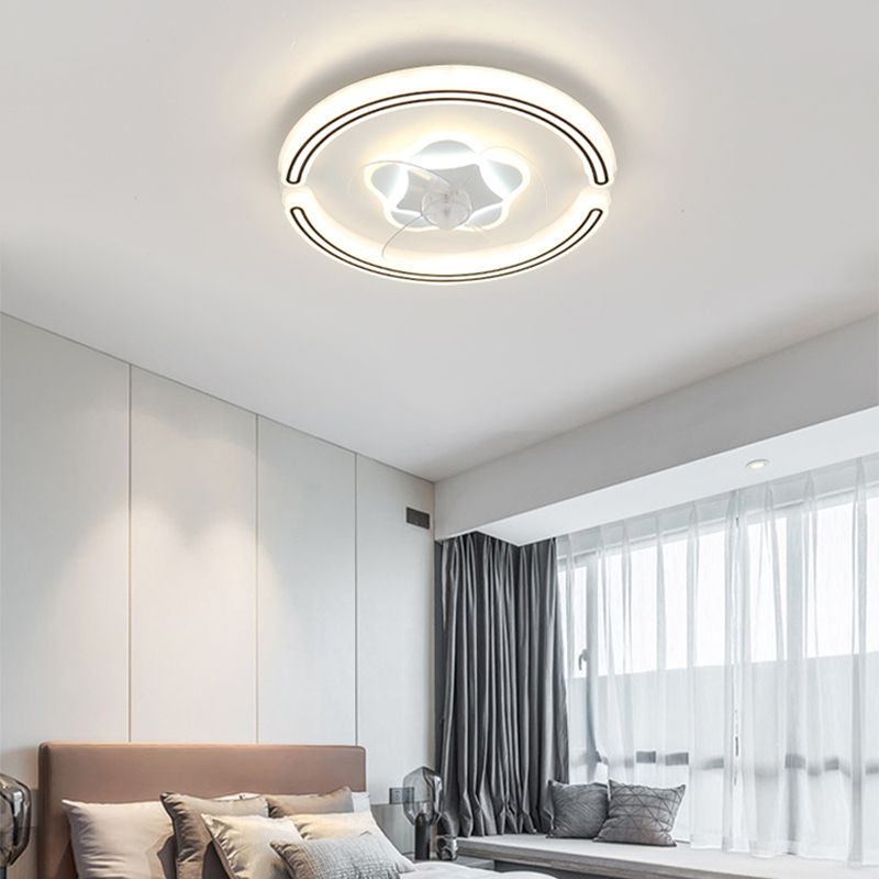 White Ultrathin Round Ceiling Fan Minimalist LED Acrylic Semi Mount Lighting for Living Room
