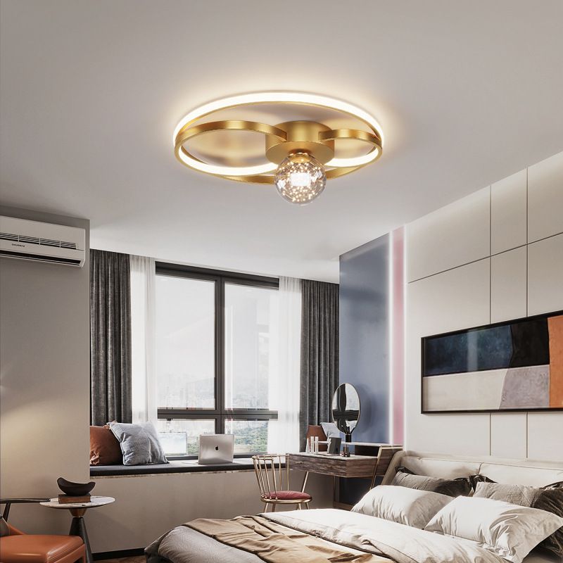 Modern LED Flush Mount Ceiling Light Fixture Black Round Close To Ceiling Lighting with Metal Shade