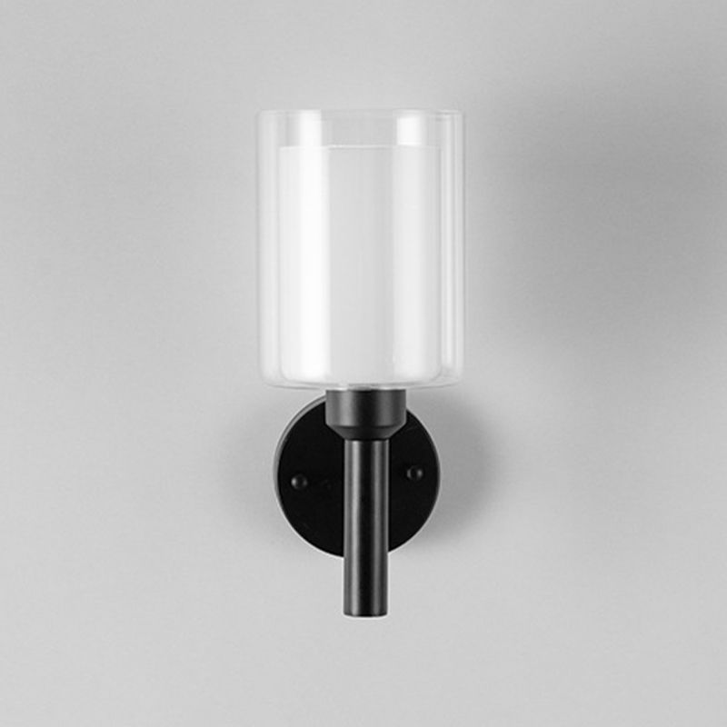 Minimalism Wall Sconce Cylinder-Shade Wall Light Fixture with Glass for Bedroom