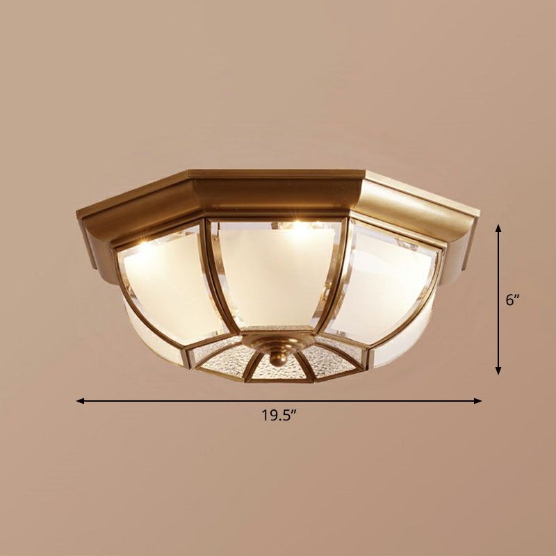 Plafonnier octogonal finition Bronze, luminaire traditionnel en verre givré pour cuisine