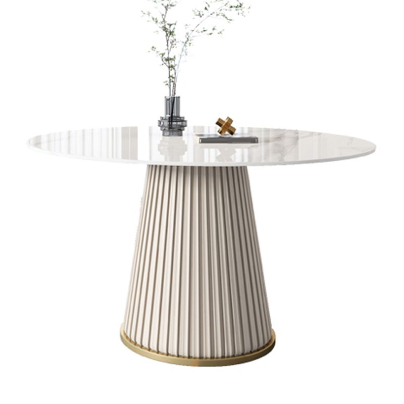 Round Traditional Luxury Dining Room Table White Sintered Stone Table with White Pedestal Base