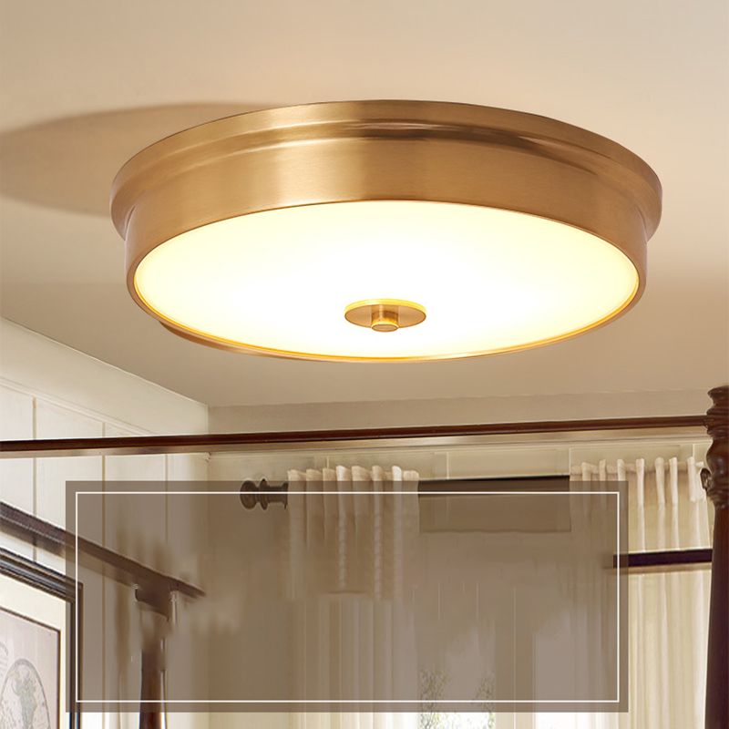 Plafonnier en verre doré de style rétro colonial, plafonnier circulaire en cuivre pour chambre à coucher