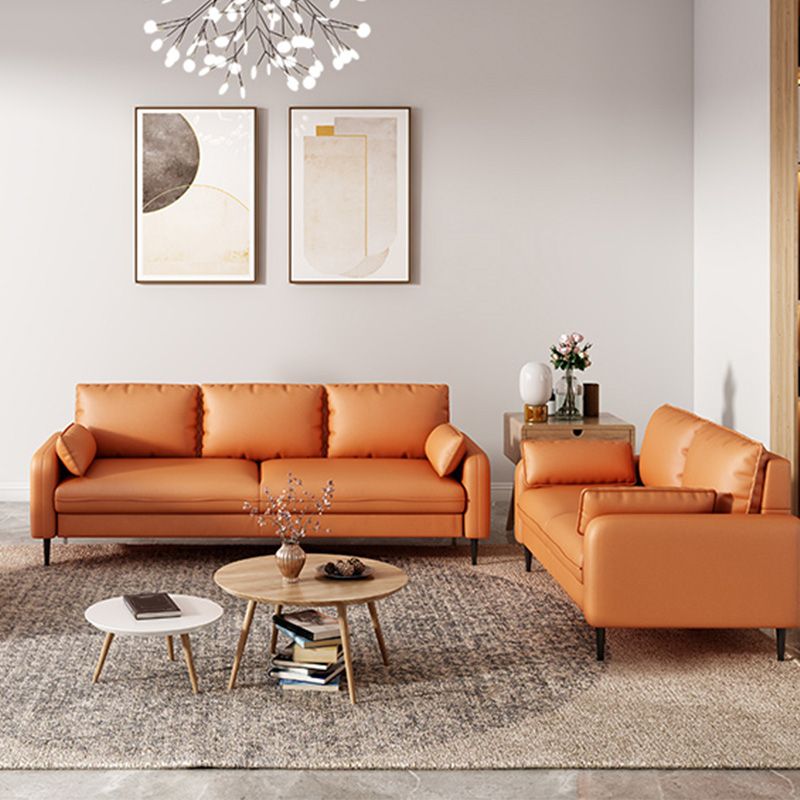 Fabric Settee with Four Legs Contemporary Sofa with Bolster Pillows