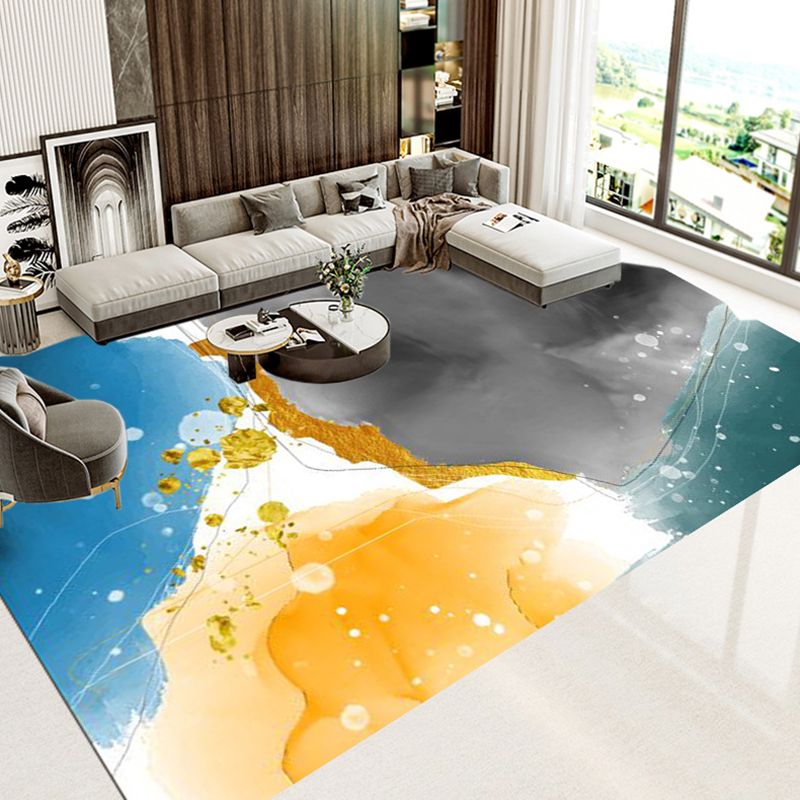Multi-Color Trendy Rug Watercolor Printed Carpet Polyester Friendly Washable Rug for Living Room