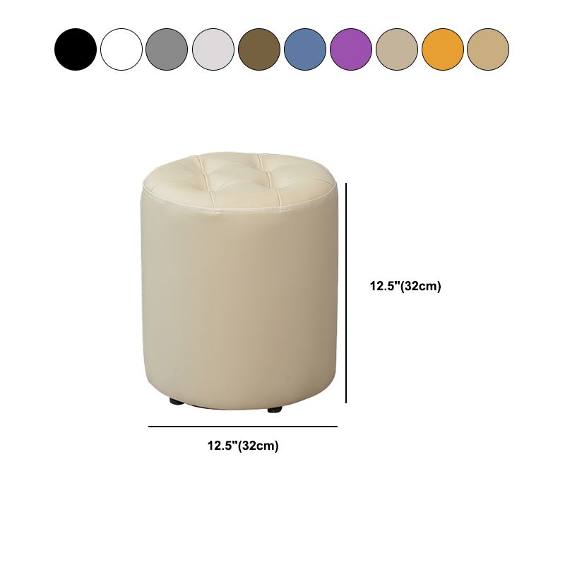 Modern Plain Ottoman Water Resistant Faux Leather Tufted Round Stool Ottoman