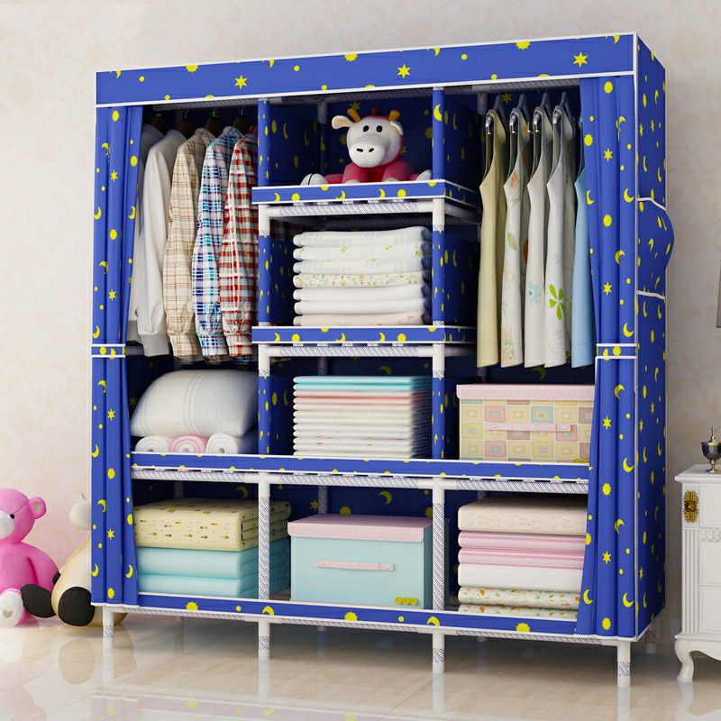 Modern Wardrobe with Clothes Rail Matte Finish Cabinet with Wood Frame