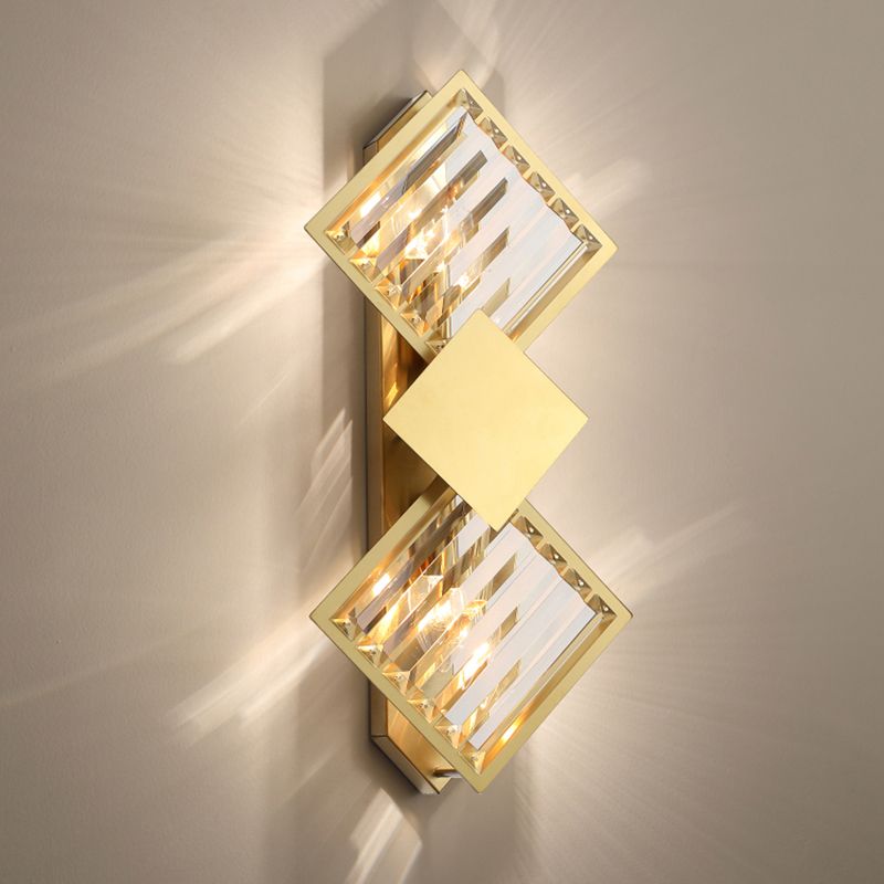 Finitura in ottone Light Rhombo Minimalistic 2 Bulbs K9 Crystal Sconce Lampada per soggiorno