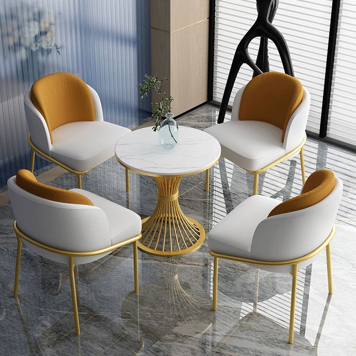 Traditional Luxury Round Dining Table Sintered Stone Top Table with Metal Pedestal