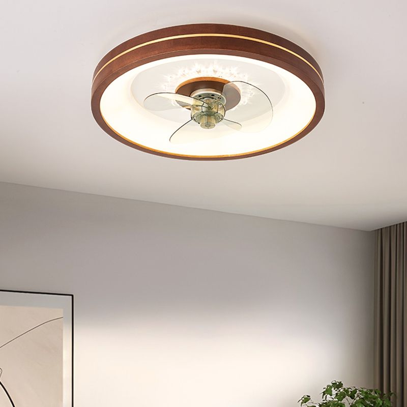 LED Wooden Ceiling Fan Light Modern Ceiling Mount Lamp with Acrylic Shade for Living Room