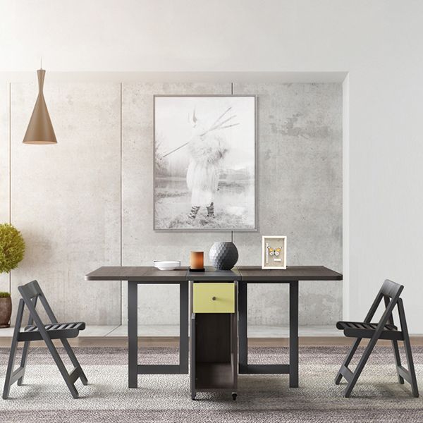 Mid-Century Dining Table Rectangle Drop-Leaf Sintered Stone Table for Home (only Table)