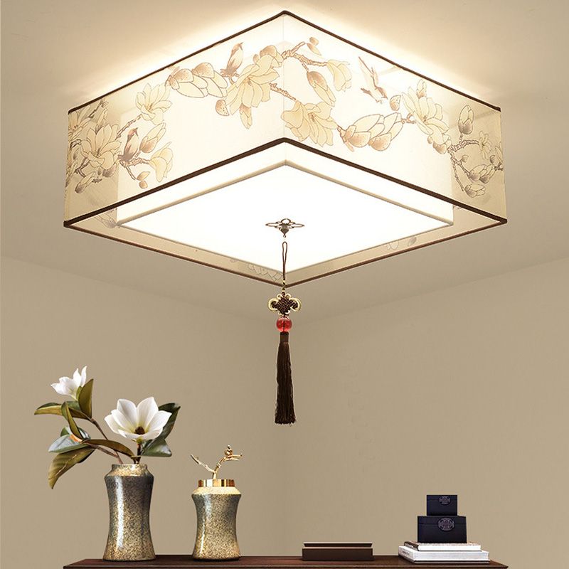 16" Wide 4 Lights Flush Mount Traditional Fabric Flush Ceiling Light in White for Bedroom