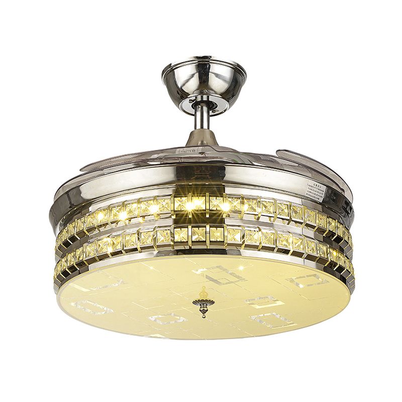 Lámpara de ventilador colgante de 19 "W Drum Simplicidad plateada/Gold LED Semi Lighting con 3 cuchillas