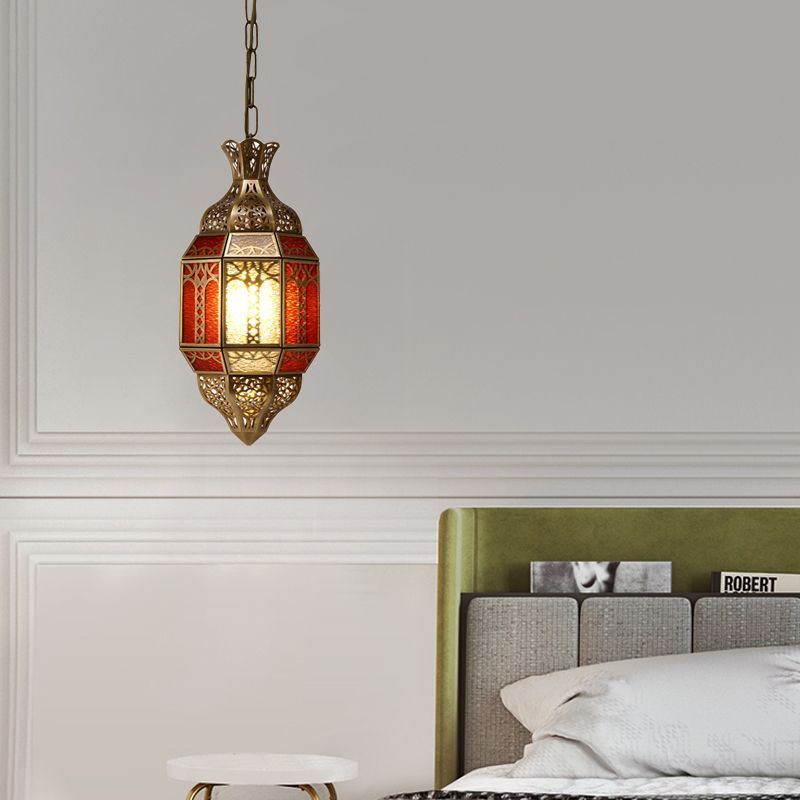 Brass 1 Bulb Suspension Lamp Arab Metal Lantern Ceiling Hang Fixture for Restaurant