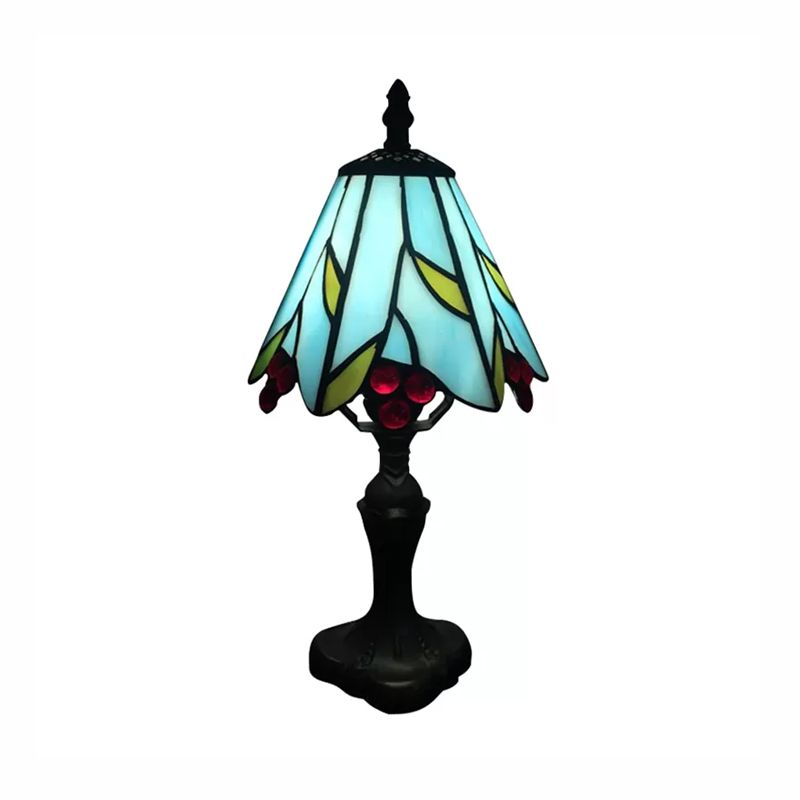 Buntglaskegel -Tischlicht mit Metallbasis und Edelstein/Trauben/Pfauen Schwanzmuster 1 Licht Tiffany Tischbeleuchtung für Bett