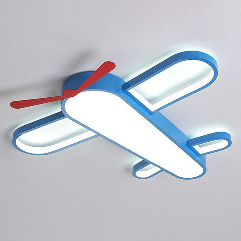 Cartoon Airplane Shaped Ceiling Mount Light Acrylic Shade Creative Boys Room LED Ceiling Lamp in Blue