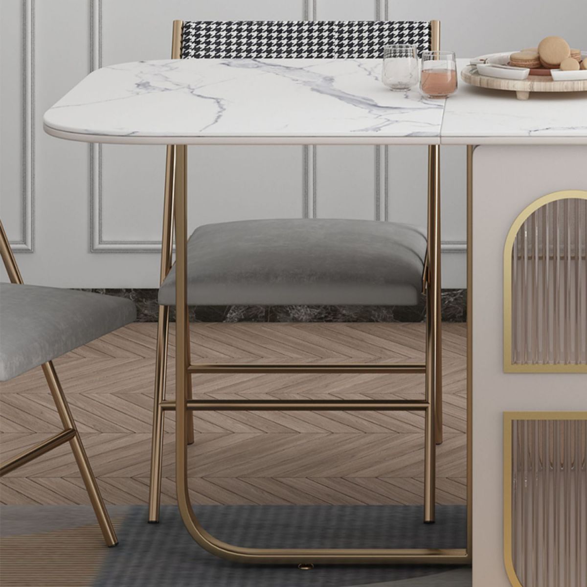 Modern Dining Set 1/3/5 Pcs Folding Table with Dining Upholstered Chairs