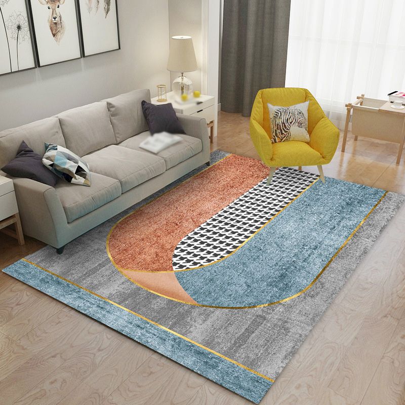 Grey Modern Rug Polyester Striped Indoor Rug Non-Slip Backing Rug for Living Room