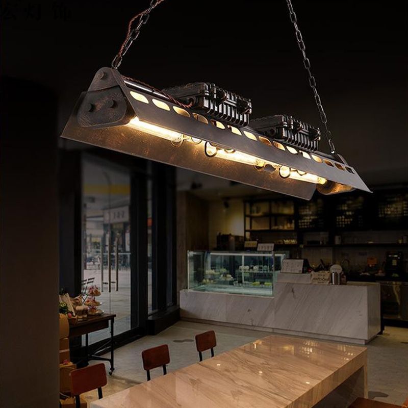 Metallic Train Shape Chandelier 3 Bulbs Industrial Creative Hanging Light in Rust for Cottage