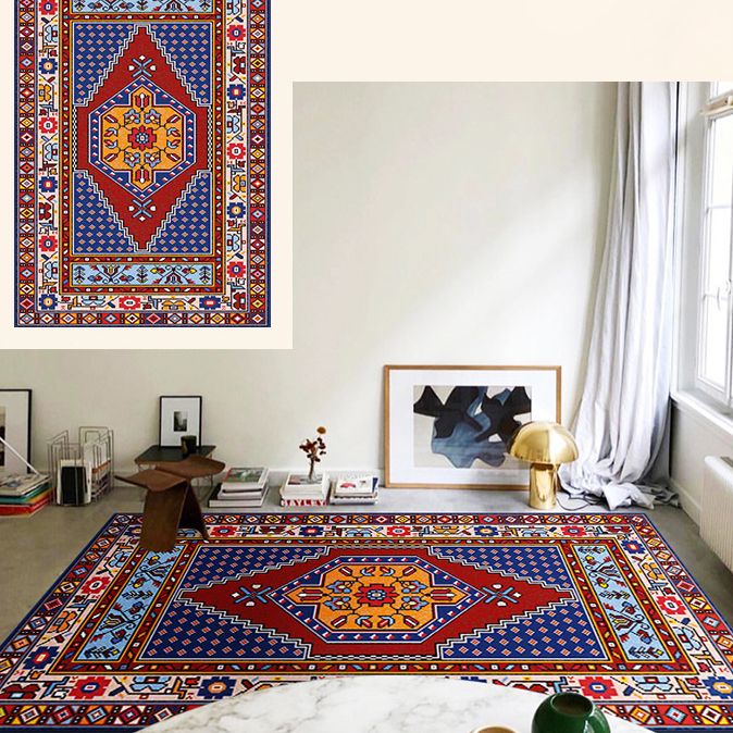 Tapis marocain de la zone marocaine aux couleurs vives Traditionnel Polyester imprimé à imprimé floral Tapis de support sans glissement pour salon