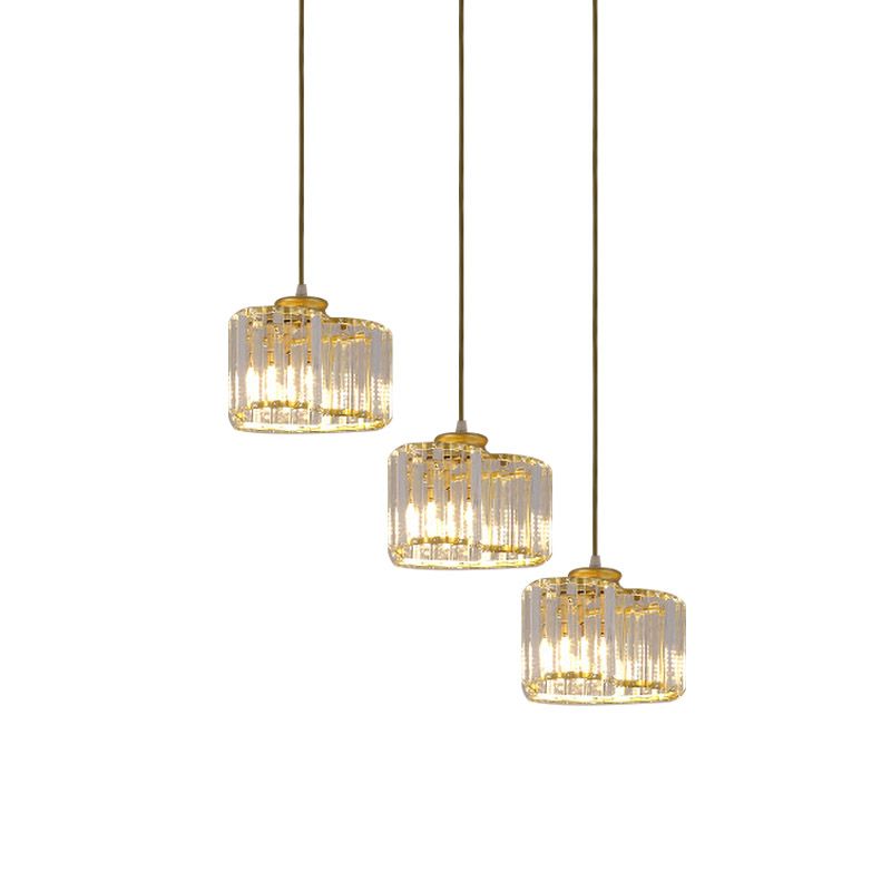 Modernism Heart Cluster Pendant 3 Heads Clear Crystal Block Suspension Éclairage en or pour le restaurant