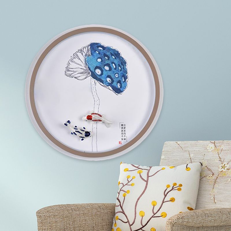 Aquarelles montagnes / poisson mural éclairage de style chinois chambre à coucher en fer.