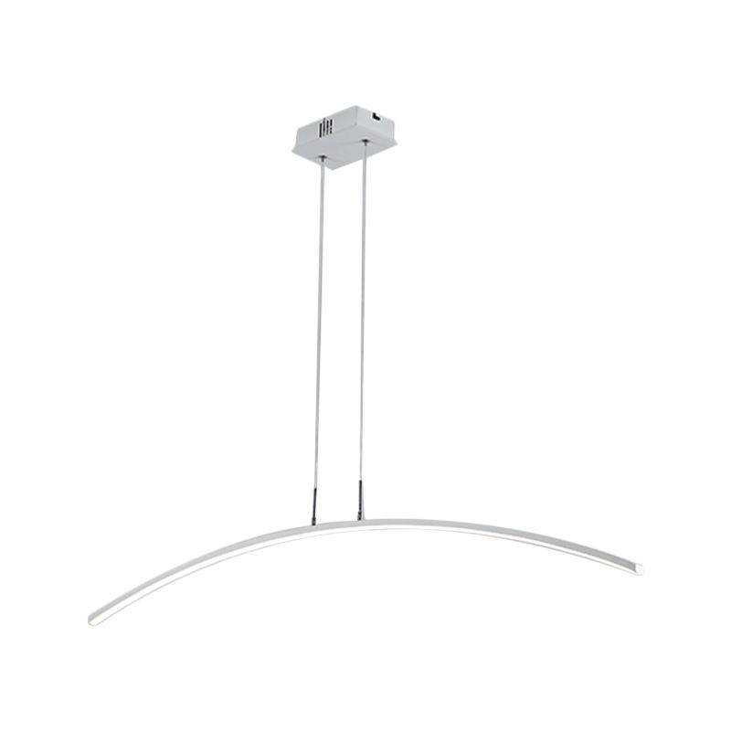 Curved Linear Hanging Lamp Simplicity Metallic Black/White LED Island Lighting Ideas in Warm/White Light