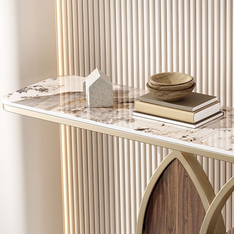 Glam Iron Console Sofa Table Half Moon Stone Console Accent Table for Hall