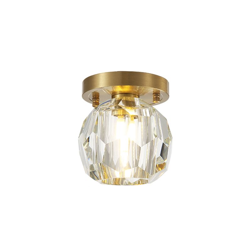 Lámpara de techo de latón con pantalla de cristal facetado contemporáneo, montaje empotrado, 1 luz, para pasillo