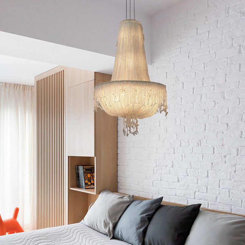 Crystal Basket Hanging Chandelier Rural 6 Lights Pendant Lighting Fixture in White