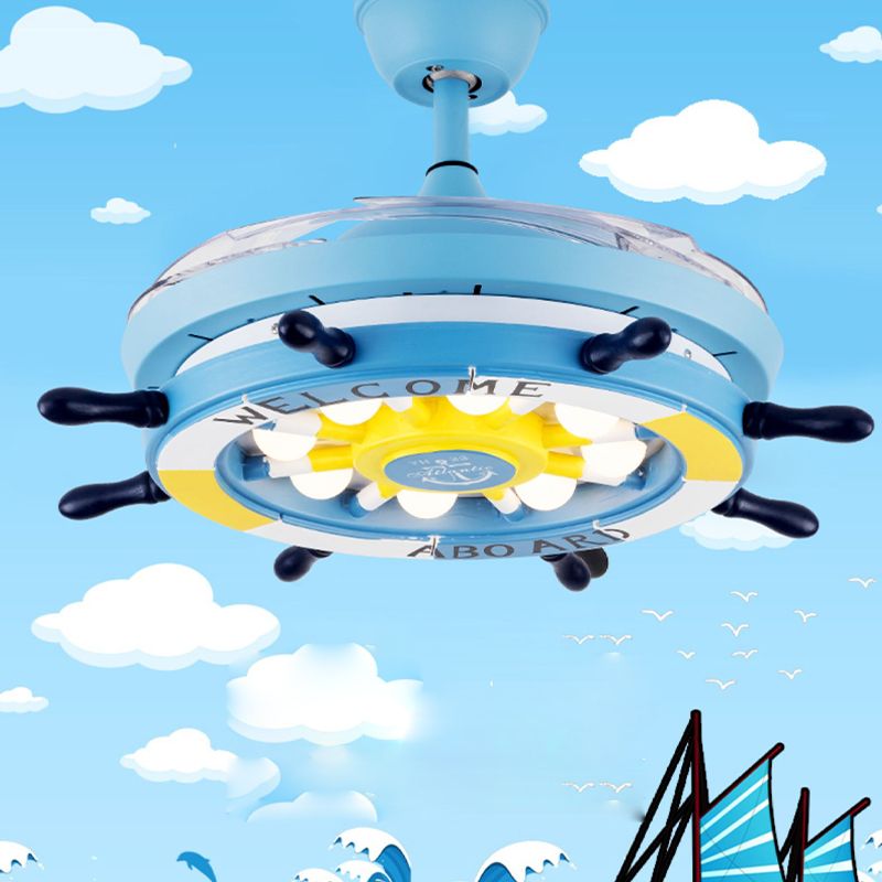Ventilador colgante de timón mediterráneo Luz metálica de la habitación del niño LED LED TECHOLED