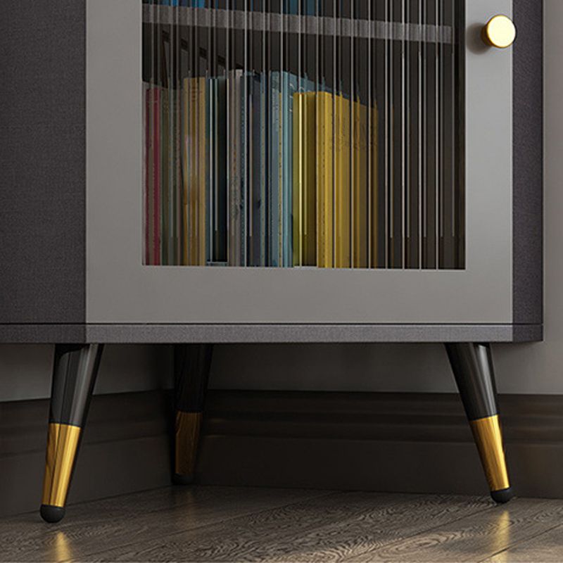Contemporary Storage Cabinet with 3 Shelves and Glass Paned Triangle Cabinet