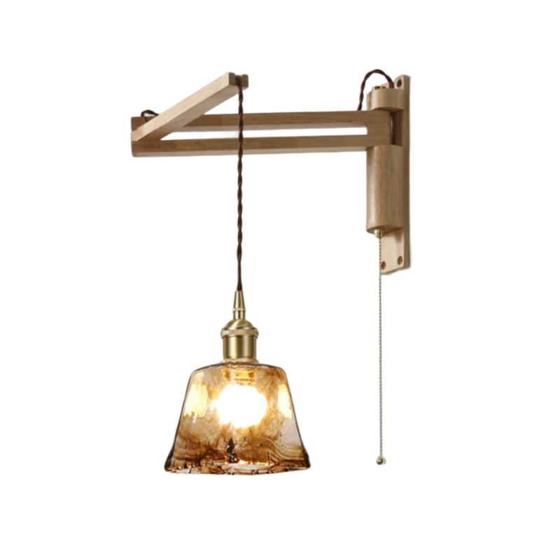 Modern Style Wall Light Fixture Wooden Wall Light Sconce with Adjustable Arm for Bedroom