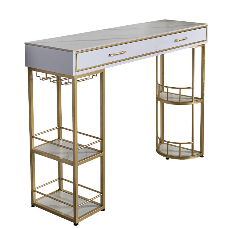 Marble Bar Table with Rectangle Table Top Double Pedestal Table - 41.3" H