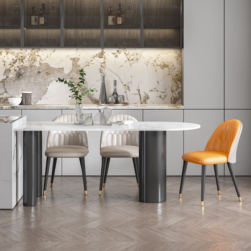 Modern Style Dining Table White Sintered Stone Dining Table with Metal Base for Kitchen