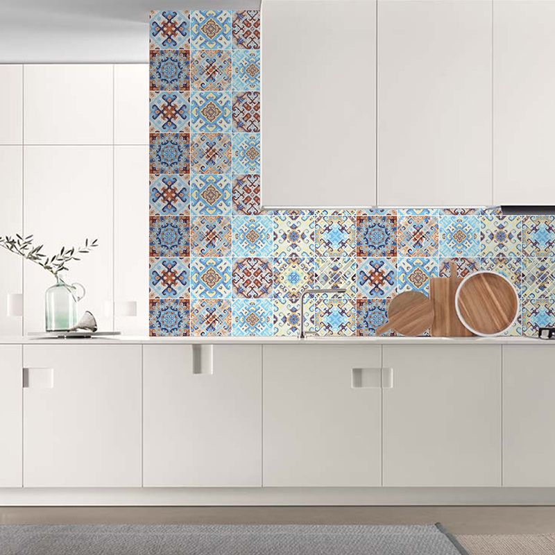 Bohemia Symmetric Wallpaper Panels for Kitchen 8' x 8" Wall Decor in Orange-Blue, Peel and Paste
