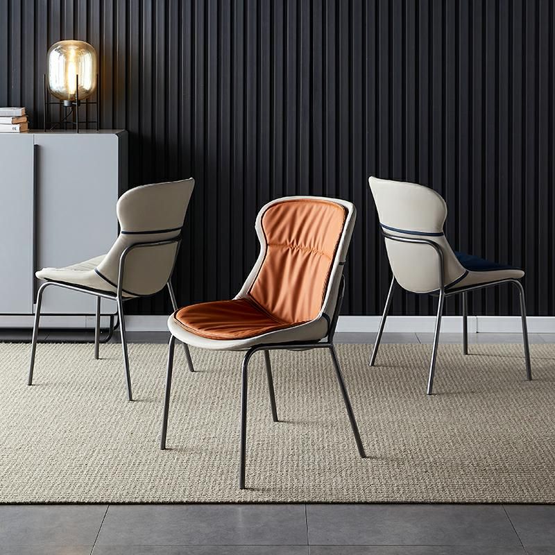 Industrial Style Home Side Chair Set Leather Dining Chair with Metal Legs