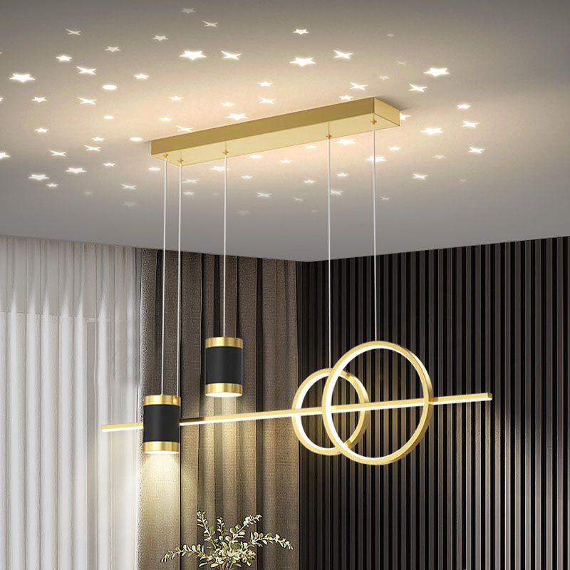 Modern Style Linear Shaped Island Pendant Metal 5 Lights Island Light for Restaurant