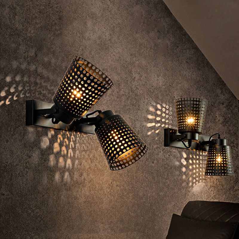 Éclairage mural en métal conique avec conception creuse de conception industrielle 1/2/3 à 3 hers
