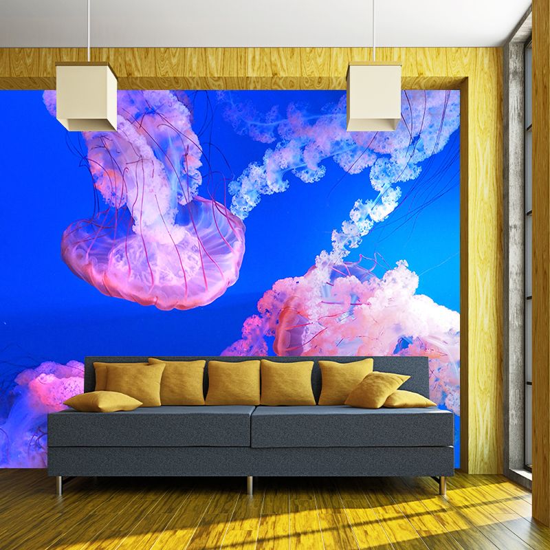 Jellyfish Pattern Tropical Beach Style Seabed Mural Mildew Resistant for Living Room